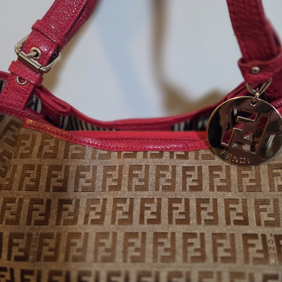 Fendi Zucca Baguette Tote Shoulder Bag Brown/Pink Leather Trim - Picture 4 of 15